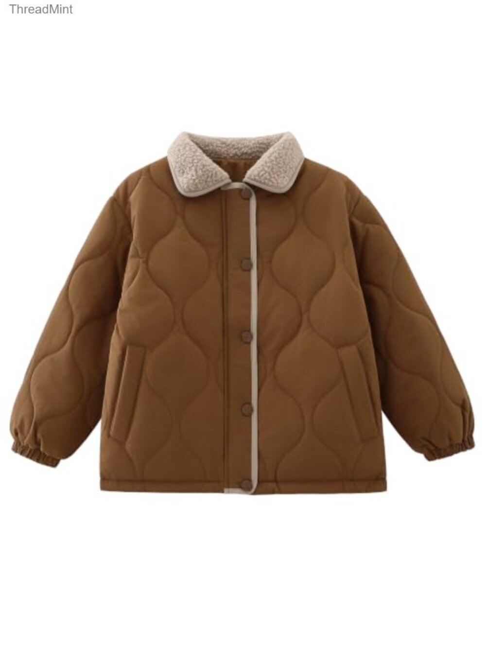 Girls Puffer Jacket Quilted Winter Coat Long Sleeve Button Down